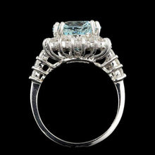 Load image into Gallery viewer, 6.30 Carats Natural Aquamarine and Diamond 14K White Gold Ring