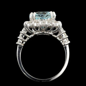 6.30 Carats Natural Aquamarine and Diamond 14K White Gold Ring