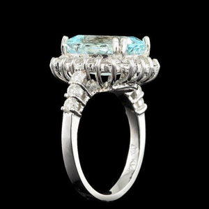 6.30 Carats Natural Aquamarine and Diamond 14K White Gold Ring