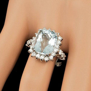 6.30 Carats Natural Aquamarine and Diamond 14K White Gold Ring