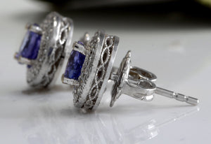 Exquisite 2.45 Carats Natural Tanzanite and Diamond 14K Solid White Gold Stud Earrings