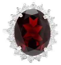 Load image into Gallery viewer, 11.05 Carats Impressive Red Garnet and Natural Diamond 14K White Gold Ring