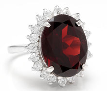 Load image into Gallery viewer, 11.05 Carats Impressive Red Garnet and Natural Diamond 14K White Gold Ring