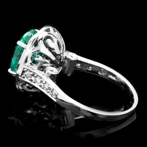 4.00 Carats Natural Emerald & Diamond 14k Solid White Gold Ring