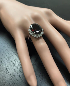 11.05 Carats Impressive Red Garnet and Natural Diamond 14K White Gold Ring