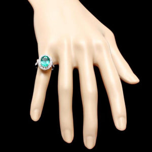 4.00 Carats Natural Emerald & Diamond 14k Solid White Gold Ring