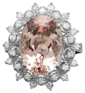 6.60 Carats Natural Morganite and Diamond 14k Solid White Gold Ring