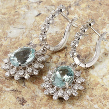 Load image into Gallery viewer, Exquisite 9.60 Carats Natural Aquamarine and Diamond 14K Solid White Gold Earrings
