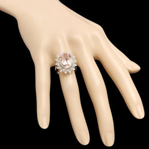 6.60 Carats Natural Morganite and Diamond 14k Solid White Gold Ring