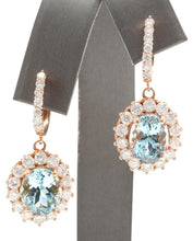 Load image into Gallery viewer, Exquisite 11.00 Carats Natural Aquamarine and Diamond 14K Solid Rose Gold Earrings