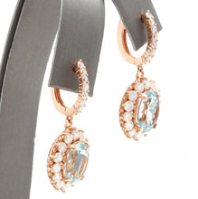 Load image into Gallery viewer, Exquisite 11.00 Carats Natural Aquamarine and Diamond 14K Solid Rose Gold Earrings