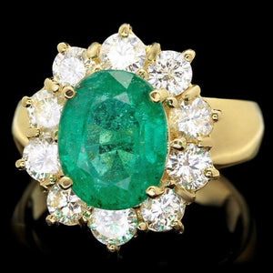 5.60 Carats Natural Emerald & Diamond 14k Solid Yellow Gold Ring