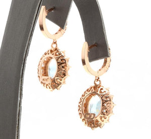 Exquisite 11.00 Carats Natural Aquamarine and Diamond 14K Solid Rose Gold Earrings