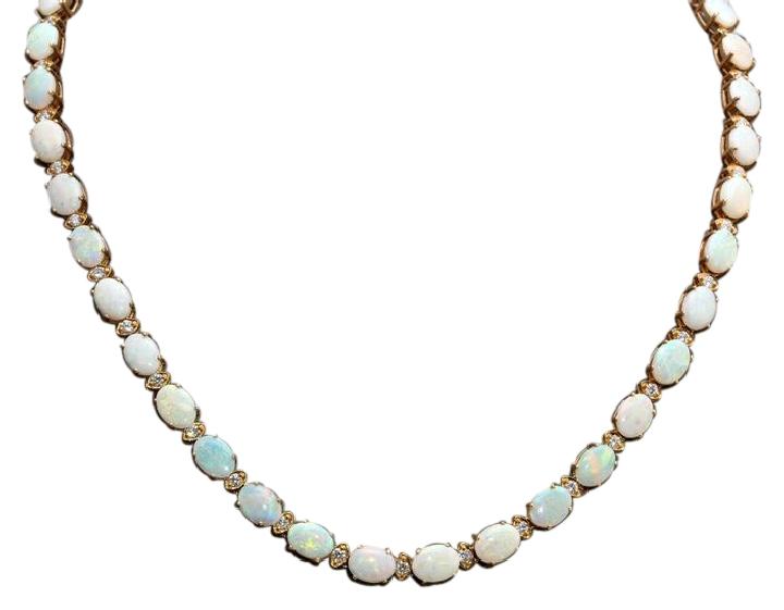 27.00Ct Natural Australian Opal 14K Solid Yellow Gold Necklace
