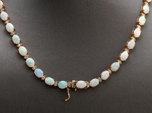 27.00Ct Natural Australian Opal 14K Solid Yellow Gold Necklace