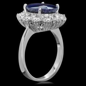 7.10 Carats Natural Sapphire and Diamond 14k Solid White Gold Ring