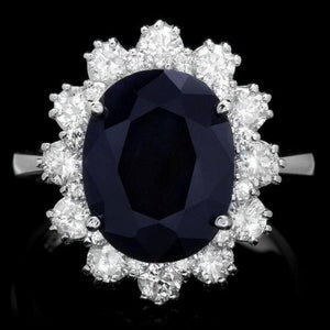 7.10 Carats Natural Sapphire and Diamond 14k Solid White Gold Ring