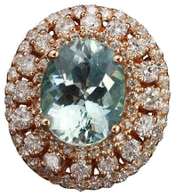 Load image into Gallery viewer, 5.50 Carats Natural Aquamarine and Diamond 14K Solid Rose Gold Ring