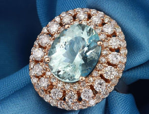 5.50 Carats Natural Aquamarine and Diamond 14K Solid Rose Gold Ring