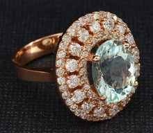Load image into Gallery viewer, 5.50 Carats Natural Aquamarine and Diamond 14K Solid Rose Gold Ring