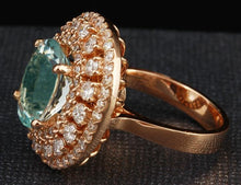 Load image into Gallery viewer, 5.50 Carats Natural Aquamarine and Diamond 14K Solid Rose Gold Ring