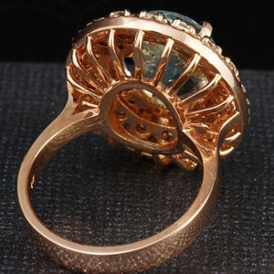 5.50 Carats Natural Aquamarine and Diamond 14K Solid Rose Gold Ring