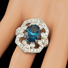 Load image into Gallery viewer, 7.10 Carats Natural Blue Topaz and Diamond 14k Solid White Gold Ring