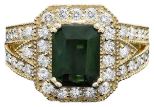 4.00 Carats Natural Tourmaline and Diamond 14k Solid Yellow Gold Ring