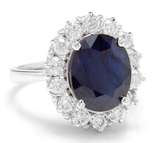 Load image into Gallery viewer, 8.65 Carats Exquisite Natural Blue Sapphire and Diamond 14K Solid White Gold Ring