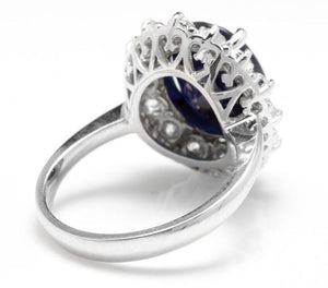 8.65 Carats Exquisite Natural Blue Sapphire and Diamond 14K Solid White Gold Ring