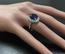Load image into Gallery viewer, 8.65 Carats Exquisite Natural Blue Sapphire and Diamond 14K Solid White Gold Ring