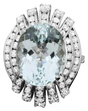 Load image into Gallery viewer, 10.30 Carats Natural Aquamarine and Diamond 14K Solid White Gold Ring