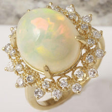 Load image into Gallery viewer, 6.90 Carats Natural Impressive Ethiopian Opal and Diamond 14K Solid Yellow Gold Ring