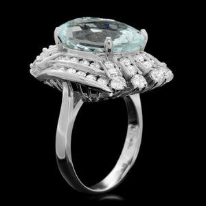 10.30 Carats Natural Aquamarine and Diamond 14K Solid White Gold Ring