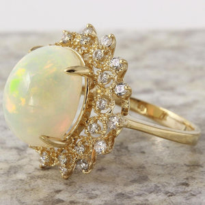 6.90 Carats Natural Impressive Ethiopian Opal and Diamond 14K Solid Yellow Gold Ring