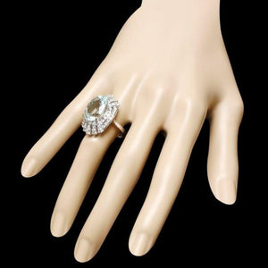 10.30 Carats Natural Aquamarine and Diamond 14K Solid White Gold Ring