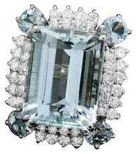 Load image into Gallery viewer, 17.00 Carats Natural Aquamarine and Diamond 14K Solid White Gold Ring