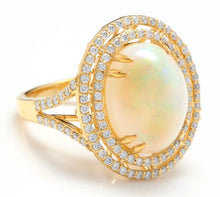 Load image into Gallery viewer, 6.30 Carats Natural Impressive Ethiopian Opal and Diamond 14K Solid Yellow Gold Ring