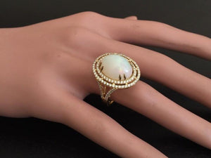 6.30 Carats Natural Impressive Ethiopian Opal and Diamond 14K Solid Yellow Gold Ring
