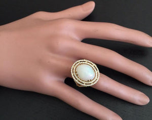 6.30 Carats Natural Impressive Ethiopian Opal and Diamond 14K Solid Yellow Gold Ring