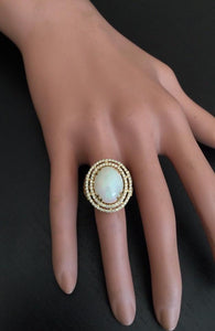 6.30 Carats Natural Impressive Ethiopian Opal and Diamond 14K Solid Yellow Gold Ring