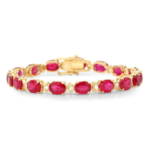 Very Impressive 26.90 Carats Natural Red Ruby & Diamond 14K Solid Yellow Gold Bracelet