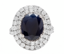 Load image into Gallery viewer, 7.40ct Natural Blue Sapphire &amp; Diamond 14k Solid White Gold Ring