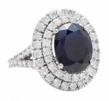 Load image into Gallery viewer, 7.40ct Natural Blue Sapphire &amp; Diamond 14k Solid White Gold Ring