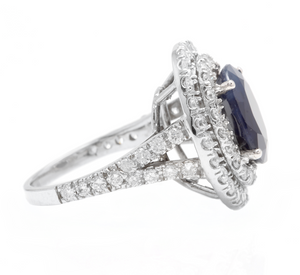 7.40ct Natural Blue Sapphire & Diamond 14k Solid White Gold Ring